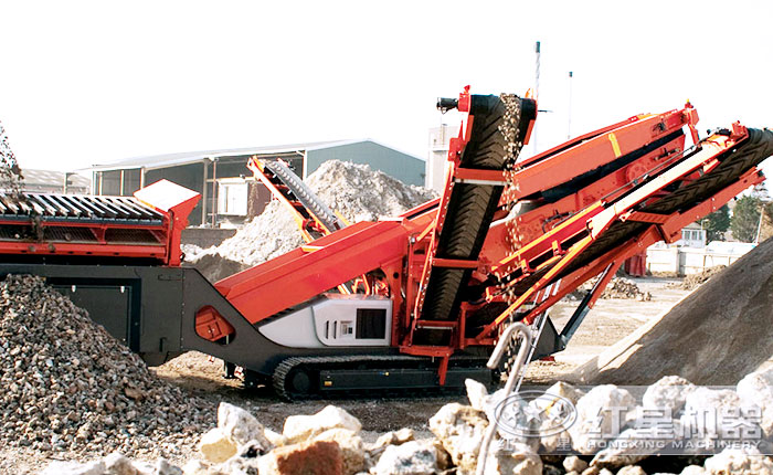 時產200噸移動砂石破碎站加工現(xiàn)場