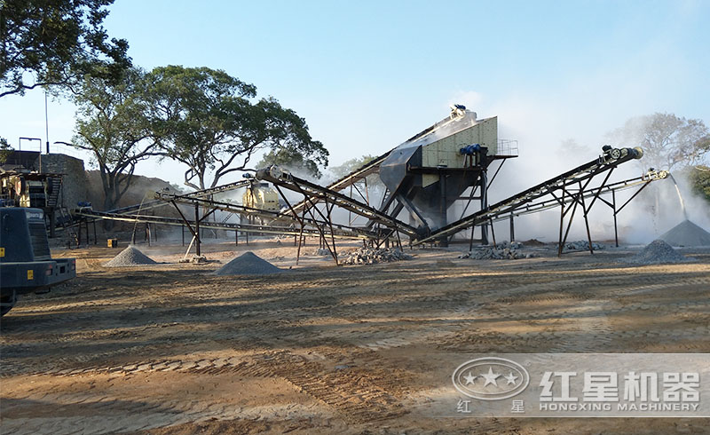 紅星用戶小型反擊破碎沙生產線現(xiàn)場
