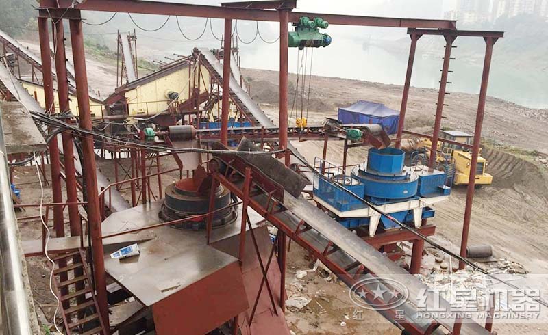 紅星用戶鵝卵石打砂生產(chǎn)線現(xiàn)場